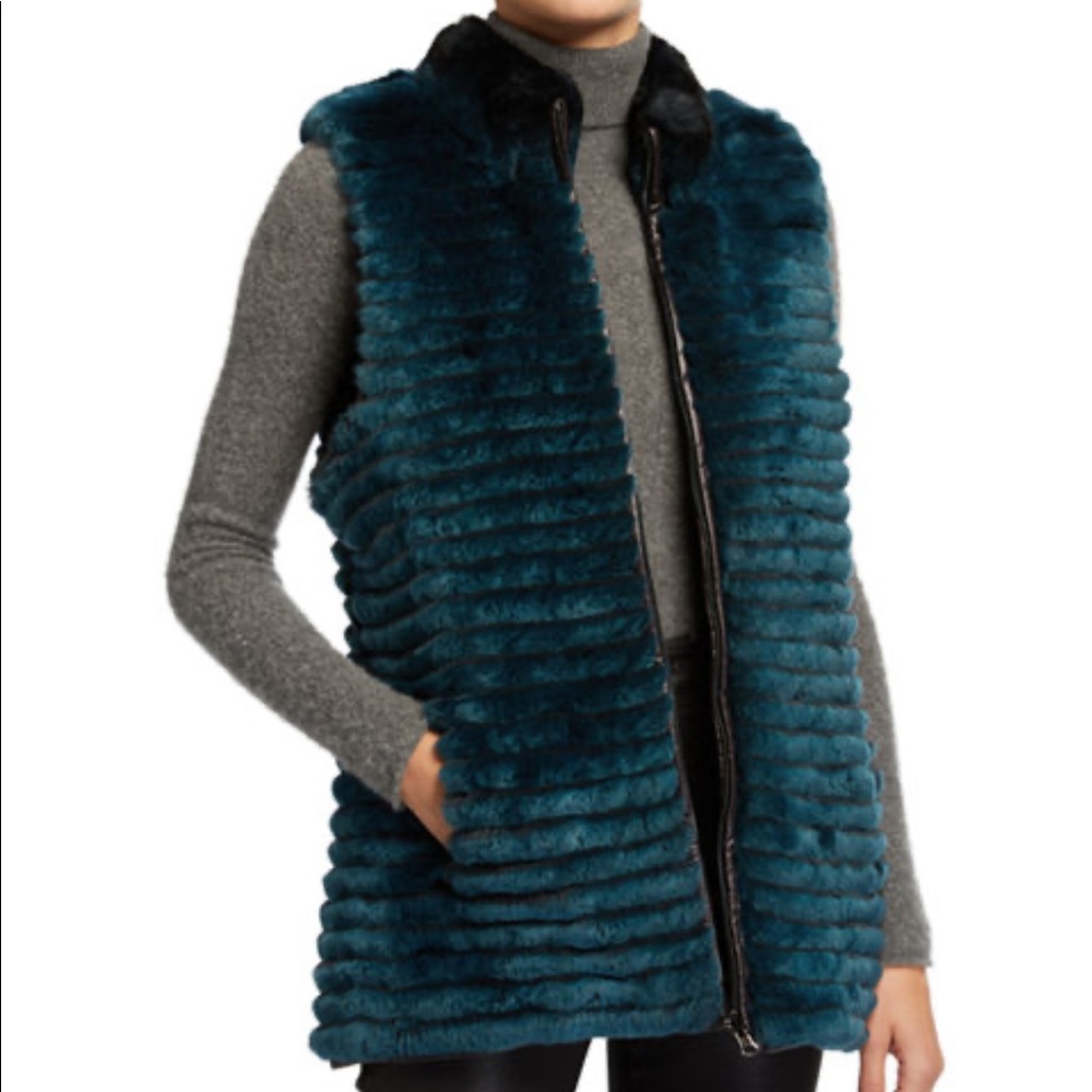 GORSKI  reversible Rex Rabbit layerd down zip vest